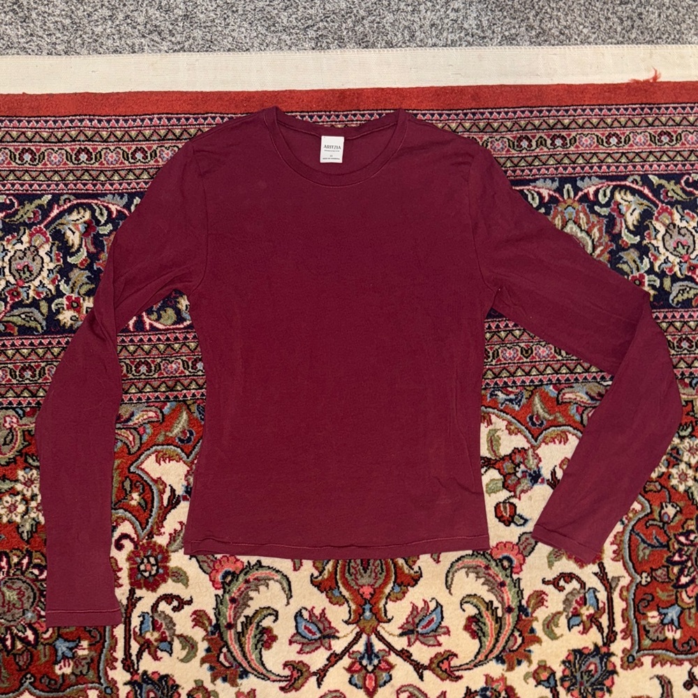 Aritzia Long-Sleeve Crewneck Top in burgundy